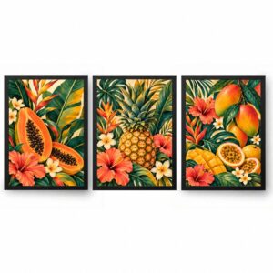 Trio Quadros Cozinha Boho Frutas Tropicais