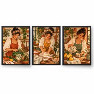 Trio Quadros Cozinha Boho Mulheres na Cozinha