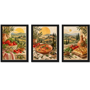 Trio Quadros Cozinha Italiana Boho