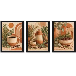 Trio Quadros Ervas e Café Boho