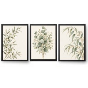 Trio Quadros Folhas Verde Salvia