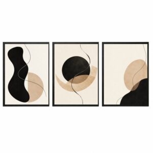 Trio Quadros Formas Boho Preto e Areia