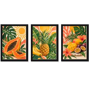 Trio Quadros Frutas Tropicais Boho