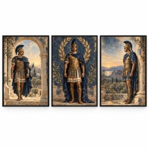 Trio Quadros Guerreiro Romano Azul Antigo