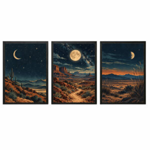 Trio Quadros Lua Boho Deserto Místico