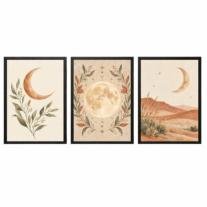 Trio Quadros Lua Boho Fases Lunares