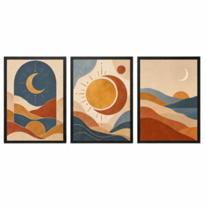 Trio Quadros Lua Boho Sol e Lua