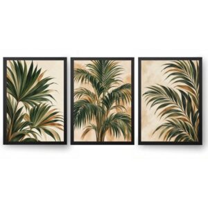 Trio Quadros Palmeiras Boho Natural