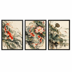 Trio Quadros Prosperidade Feng Shui Oriental