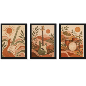 Trio Quadros Ritmo Geométrico Boho