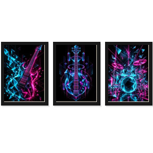Trio Quadros Rock Geométrico Neon