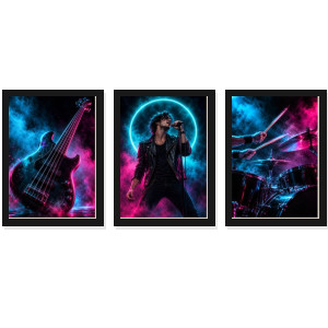 Trio Quadros Rock Neon Noturno