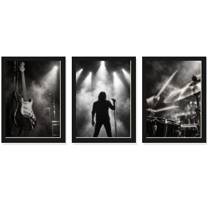 Trio Quadros Rock Preto e Branco