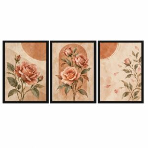 Trio Quadros Rosas Boho Terracota