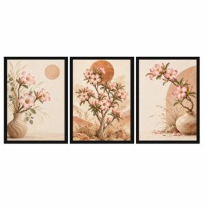 Trio Quadros Rosas do Deserto Boho