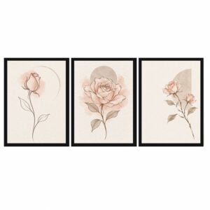 Trio Quadros Rosas Neutras Minimalistas