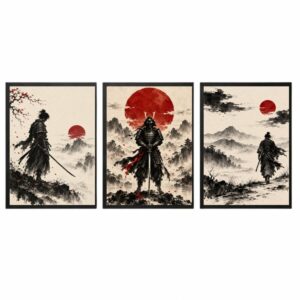 Trio Quadros Samurai Bushido Minimalista