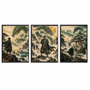 Trio Quadros Samurai Dragão Oriental