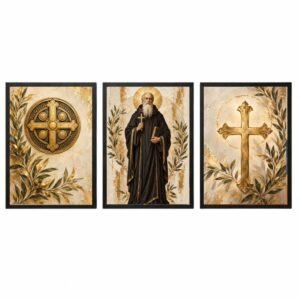 Trio Quadros São Bento Boho Dourado