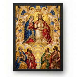 Quadro Coroacao de Cristo Rei com Maria Santos e Anjos