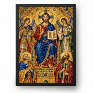Quadro Cristo Pantocrator com Arcanjos e Santos Católicos