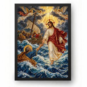 Quadro Jesus Caminhando sobre as Aguas com Sao Pedro e Anjos