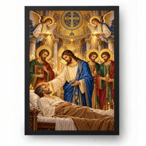 Quadro Jesus Curando o Enfermo com Santos Medicos e Anjos