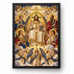 Quadro Jesus Juiz Celestial com Santos e Anjos Bizantino