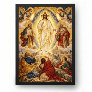 Quadro Jesus Transfigurado com Santos e Anjos Estilo Bizantino