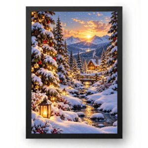 Quadro Natal Com Pinheiros Nevados