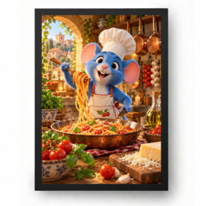 Quadro Rato Chefe de Cozinha Desenho Macarrão Italiano