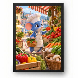 Quadro Rato Chefe de Cozinha Desenho Mercado de Ingredientes