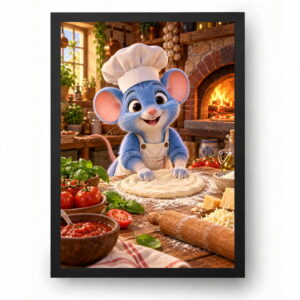 Quadro Rato Chefe de Cozinha Desenho Pizza Artesanal