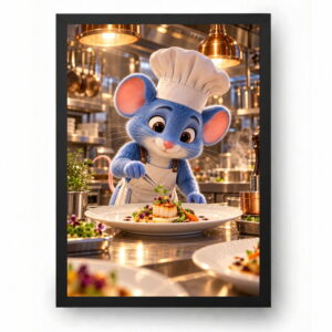 Quadro Rato Chefe de Cozinha Desenho Restaurante Elegante