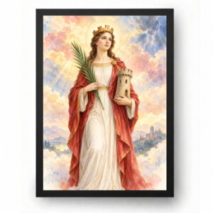 Quadro Santa Bárbara em Aquarela Católica