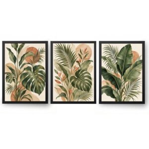 Trio Quadros Boho Natureza Jardim Tropical Elegante