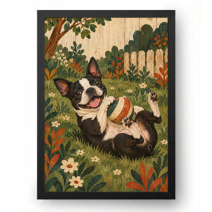 Quadro Cachorro Boston Terrier Dia de Brincar