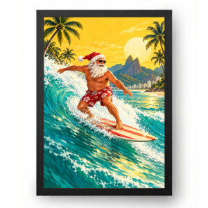 Quadro de Natal Papai Noel Surfista