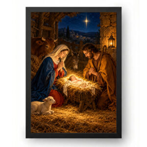 Quadro de Natal Presépio em Luz Dourada