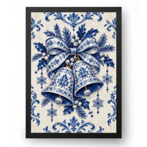 Quadro de Natal Sino de Natal em Porcelana Azul