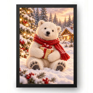 Quadro de Natal Urso Polar com Presente