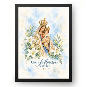 Quadro de Nossa Senhora de Nazaré Aquarela com Lírios Brancos