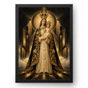 Quadro de Nossa Senhora de Nazaré Art Déco em Preto e Ouro