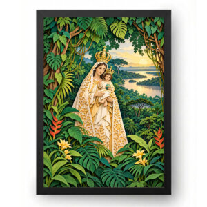 Quadro de Nossa Senhora de Nazaré Arte em Papel e Floresta