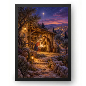 Quadro Presépio Óleo Noturno Caminho de Belém