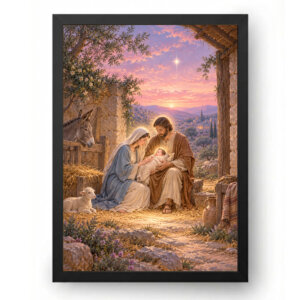 Quadro Presépio Pastel Suave e Céu Rosado