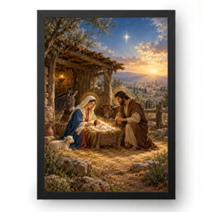 Quadro Presépio Realismo Sagrada Família no Estábulo