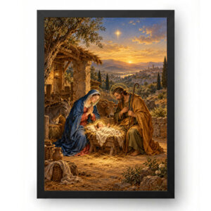 Quadro Presépio Renascimento em Luz Dourada