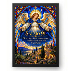 Quadro Salmo 91 Abrigo em Vitral Azul