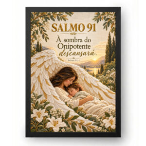 Quadro Salmo 91 Sob Suas Asas em Linho